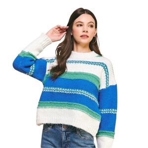 PINCH | NEW Stripe Crewneck Long Sleeve Oversized Sweater Blue Green White XXL